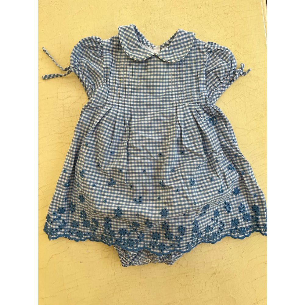 Baby Christian Dior Blue Embroidered Baby Dress Gingham